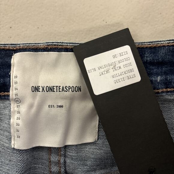 NEW Sz 26 2 One Teaspoon Free People Mini Denim Jean Skirt Blue Distressed - Picture 3 of 4